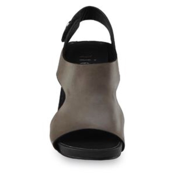 Gray Leather Cut Out Peep Toe Wooden Clog - Picture 2 of 7